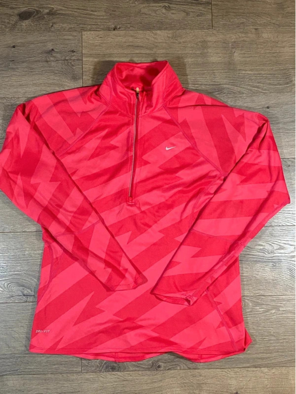 Nike Running Womens L Dri-FIT Pink Red Lightning Half Zip Pullover Top